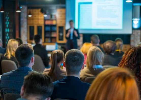 Periodontist providing educational seminar