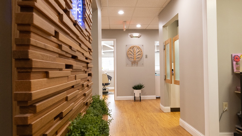 Hallway looking into specialty dental exam rooms